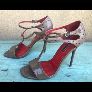 Charles Jourdan Paris Mia Ostrich Embossed Sandal